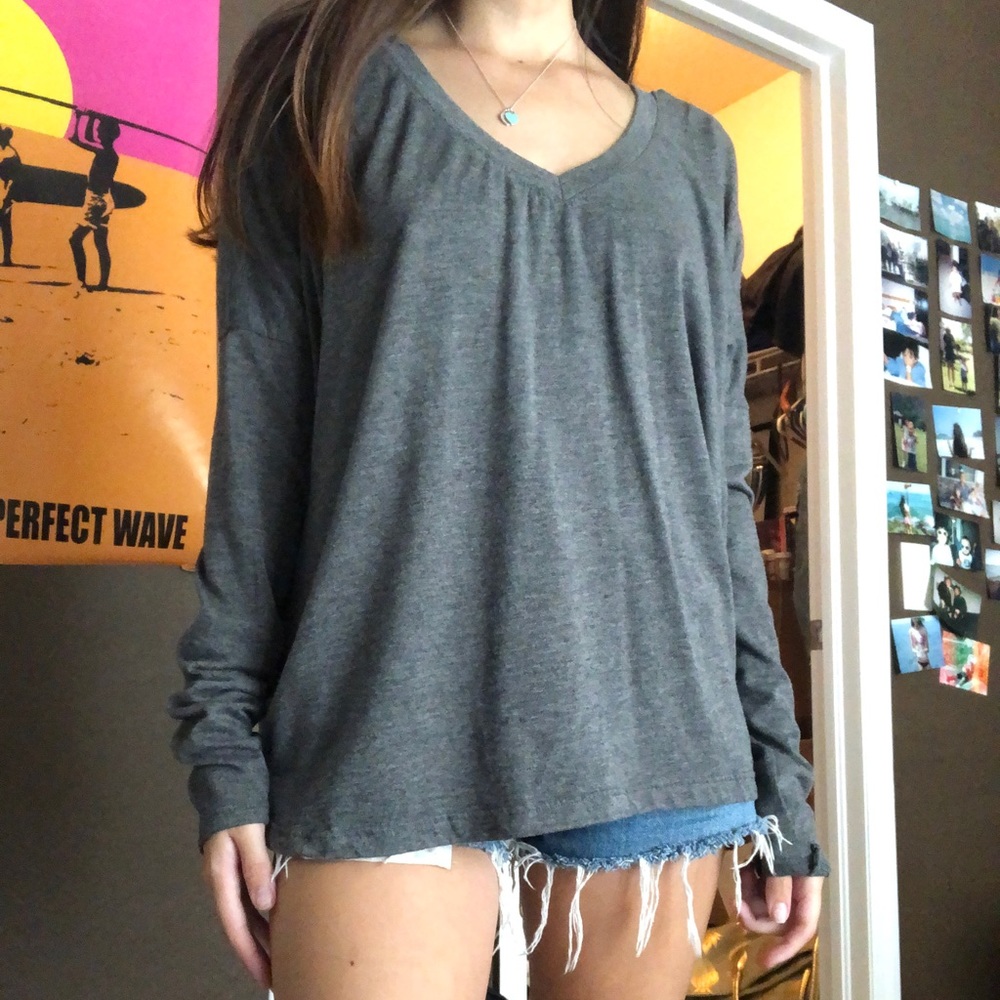 gray flowy top from brandy